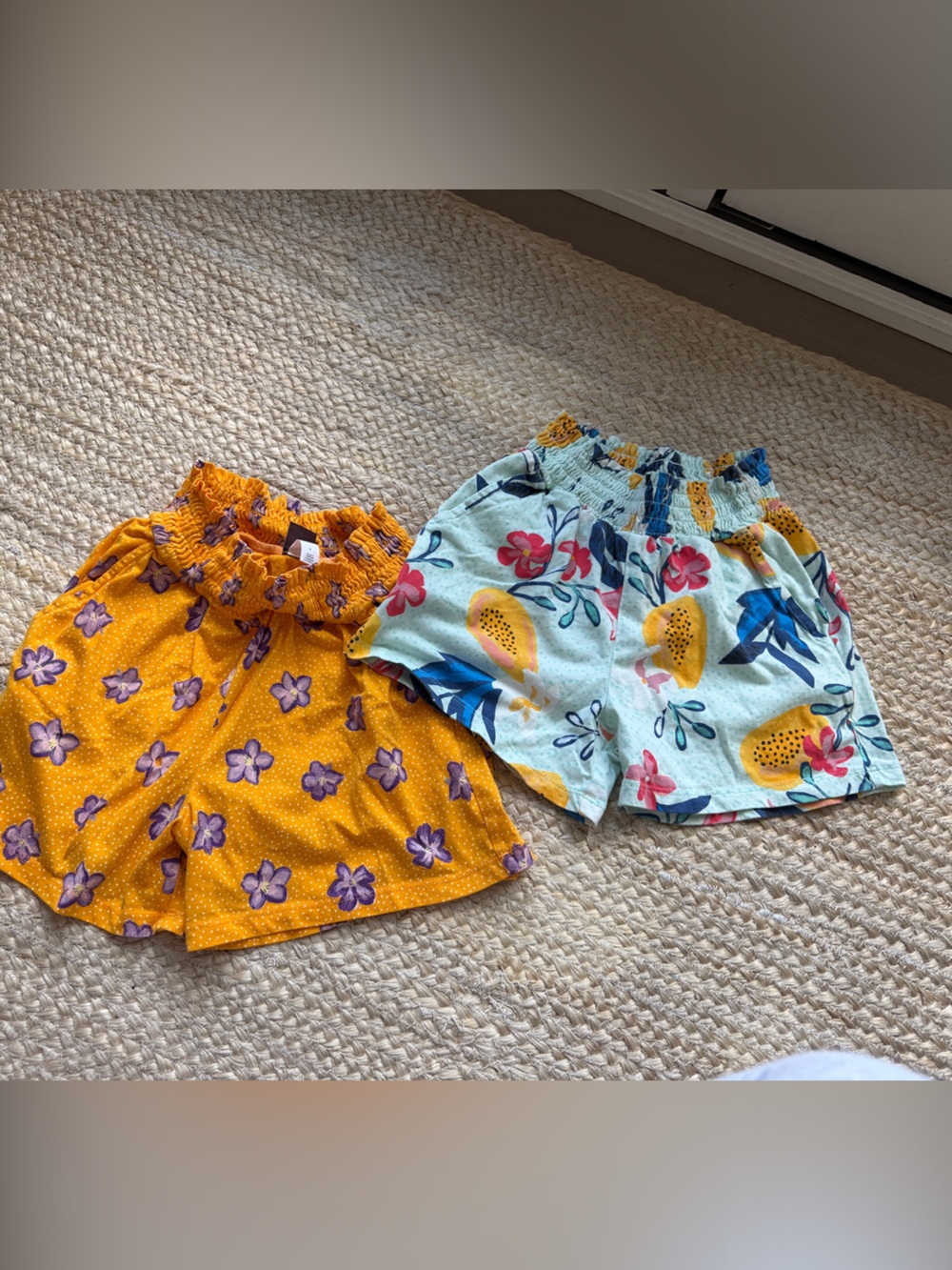 Tea Collection Girls Floral & Fruit Print Pull-On Shorts - Yellow & Light Blue